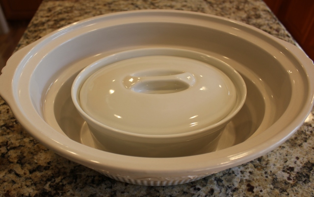 My oval casserole dish is a perfect fit inside my larger crock pot!